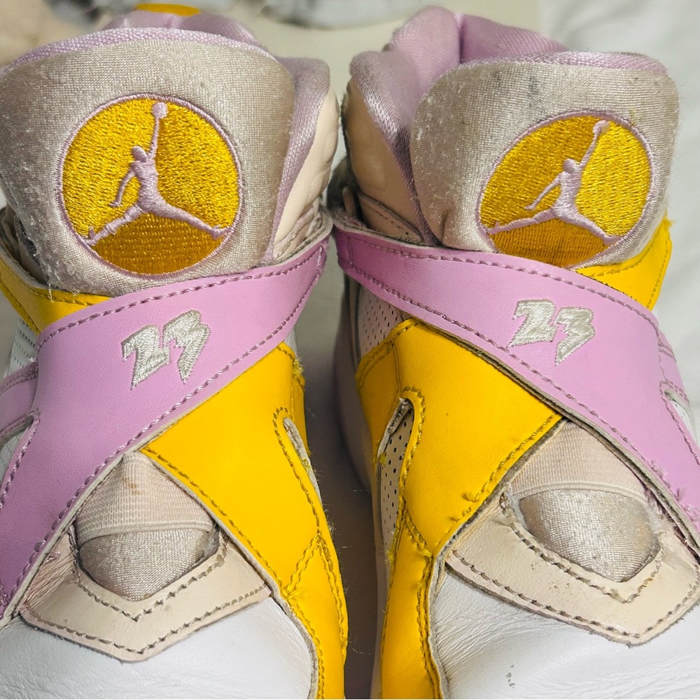Jordan Sneakers with Pink and Yellow Highlights / Pre-Owned, Clean- No Box - Picture 3 of 10